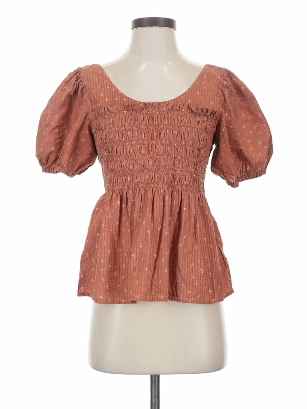 Madewell Puff Sleeve Blouse Size 4 | Smocked | Rust/Terracotta
